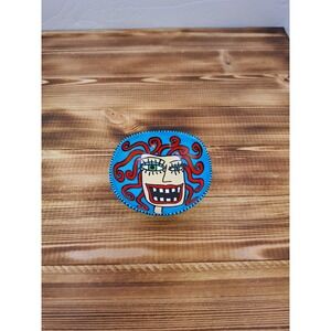 Vintage Handmade & Painted Medusa Signed Clay Trinket Dish Textured 3.5"‎